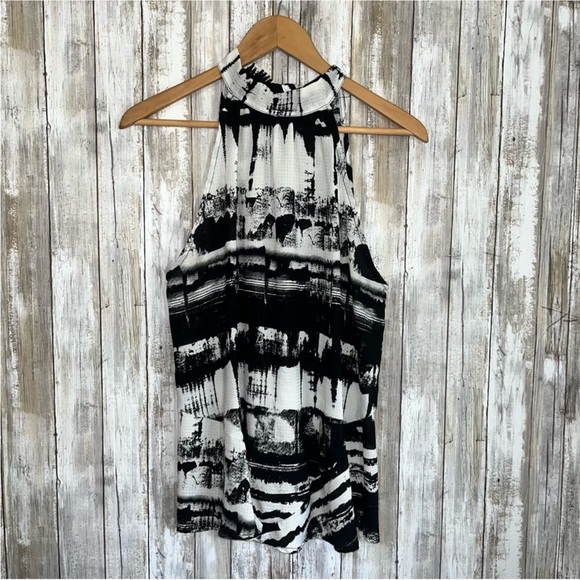 Tyche Tops - Tyche Black & White Printed High Neck Halter